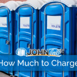 A row of blue portable toilets