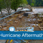 A washed out road caused by flooding from a hurricane