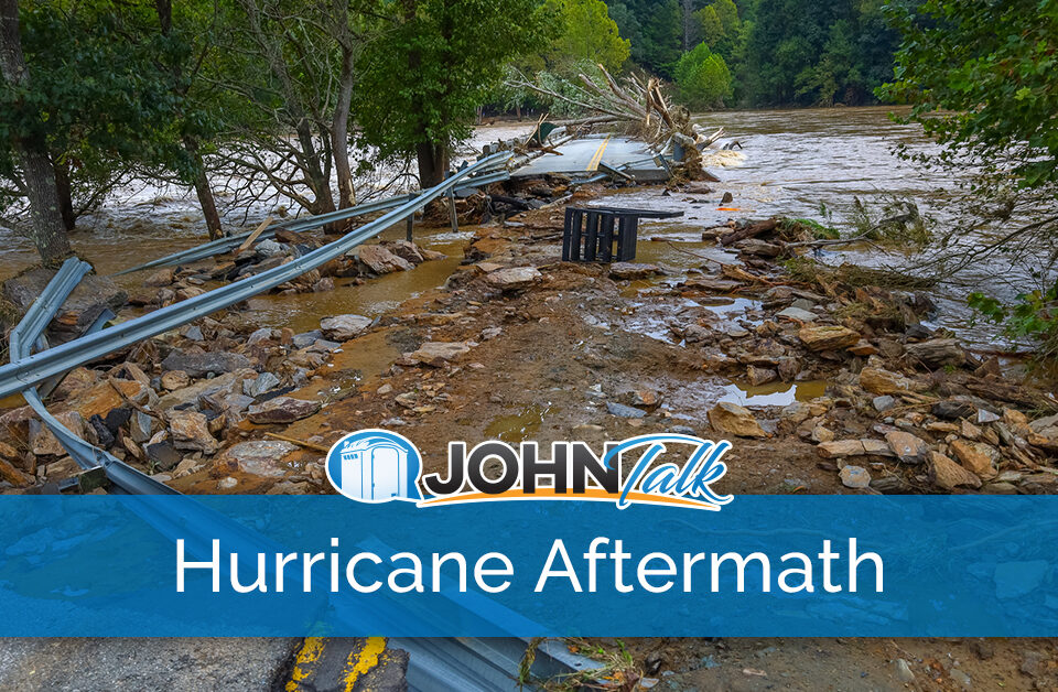 A washed out road caused by flooding from a hurricane